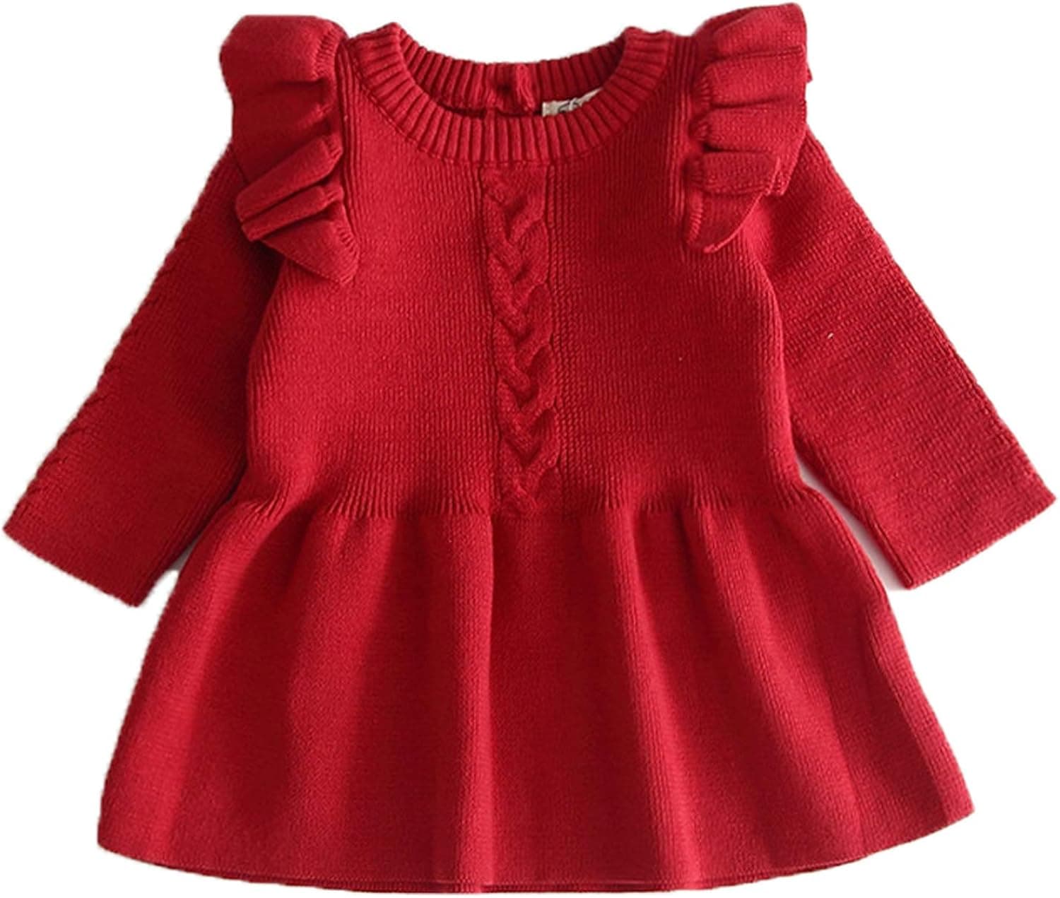 Toddler Baby Girl Knit Sweater Dress Kids Solid Color Ribbed Ruffle Long Sleeve Dresses Top Fall Winter Outfits