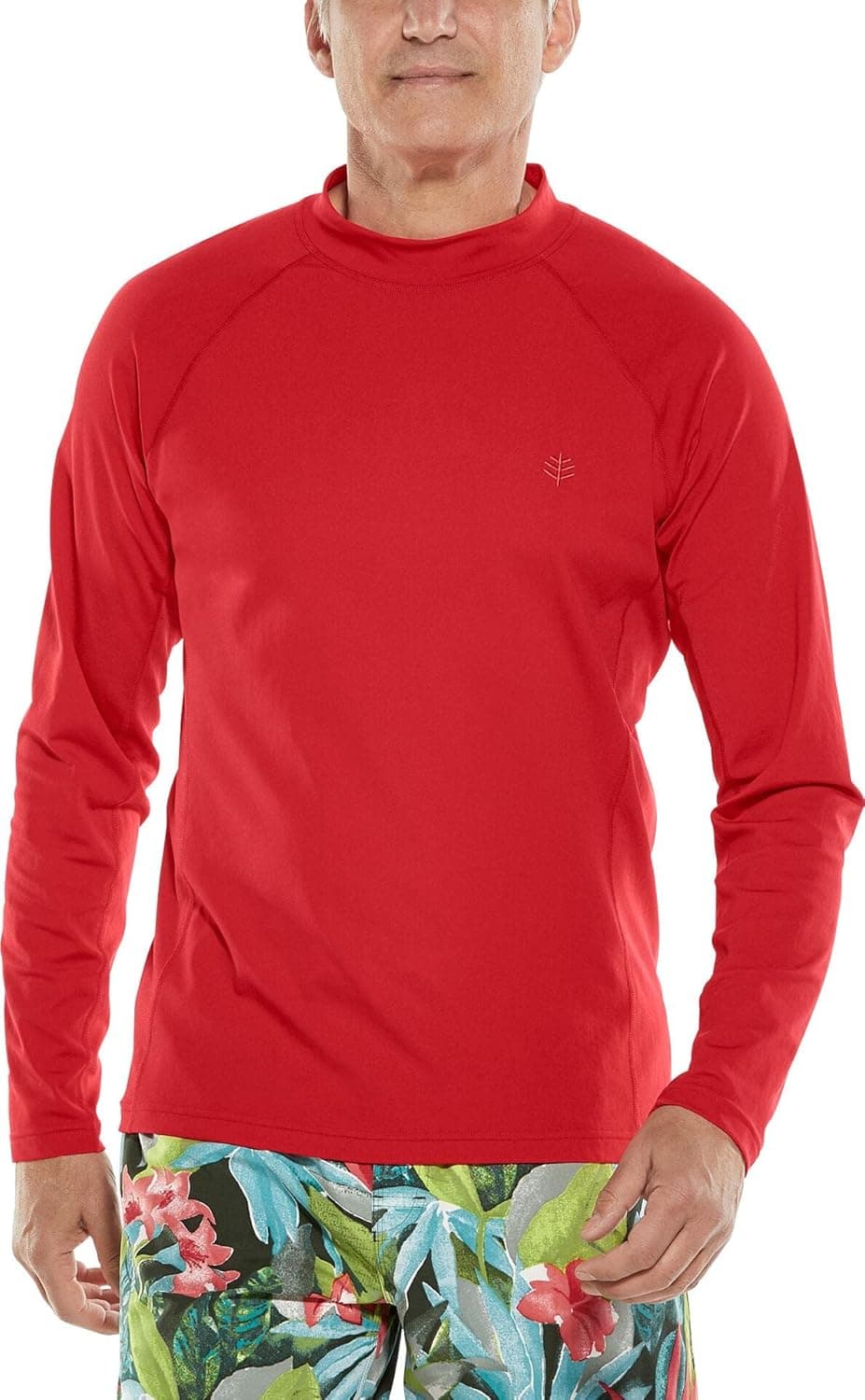Coolibar UPF 50+ Men's Tulum Long Sleeve Surf Rash Guard - Sun Protective (Medium- Crimson Red)