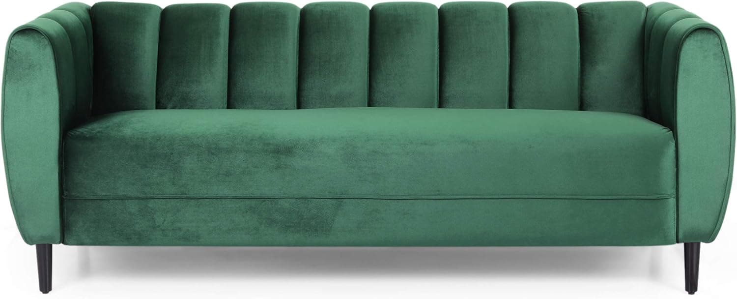 Christopher Knight Home Miranda Velvet 3 Seater Sofa, Emerald, Dark Brown