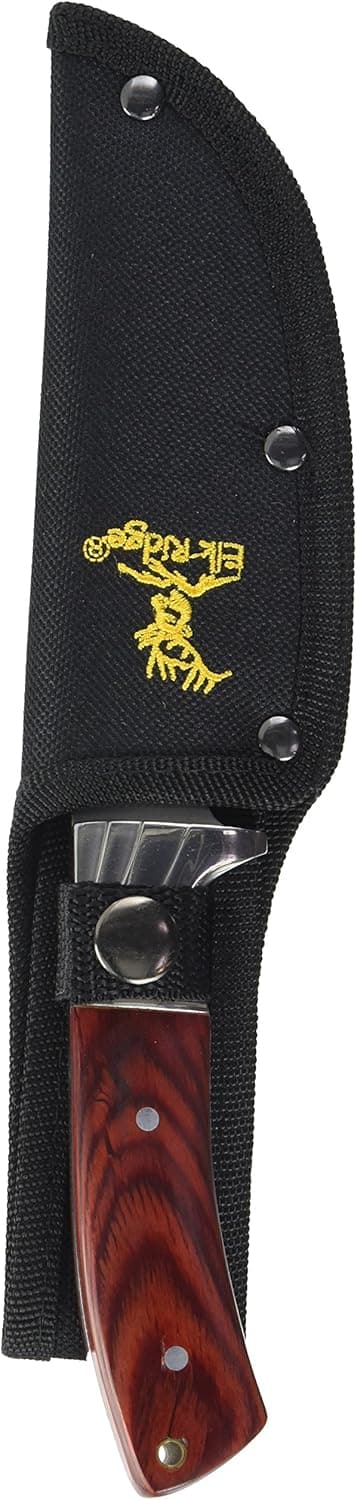 Elk Ridge - Outdoors Fixed Blade Knife - 9-in Overall, Mirror Finish Stainless Steel Blade, Brown Wood Handle, Nylon Sheath - Hunting, Camping, Survival - ER-148, One Size