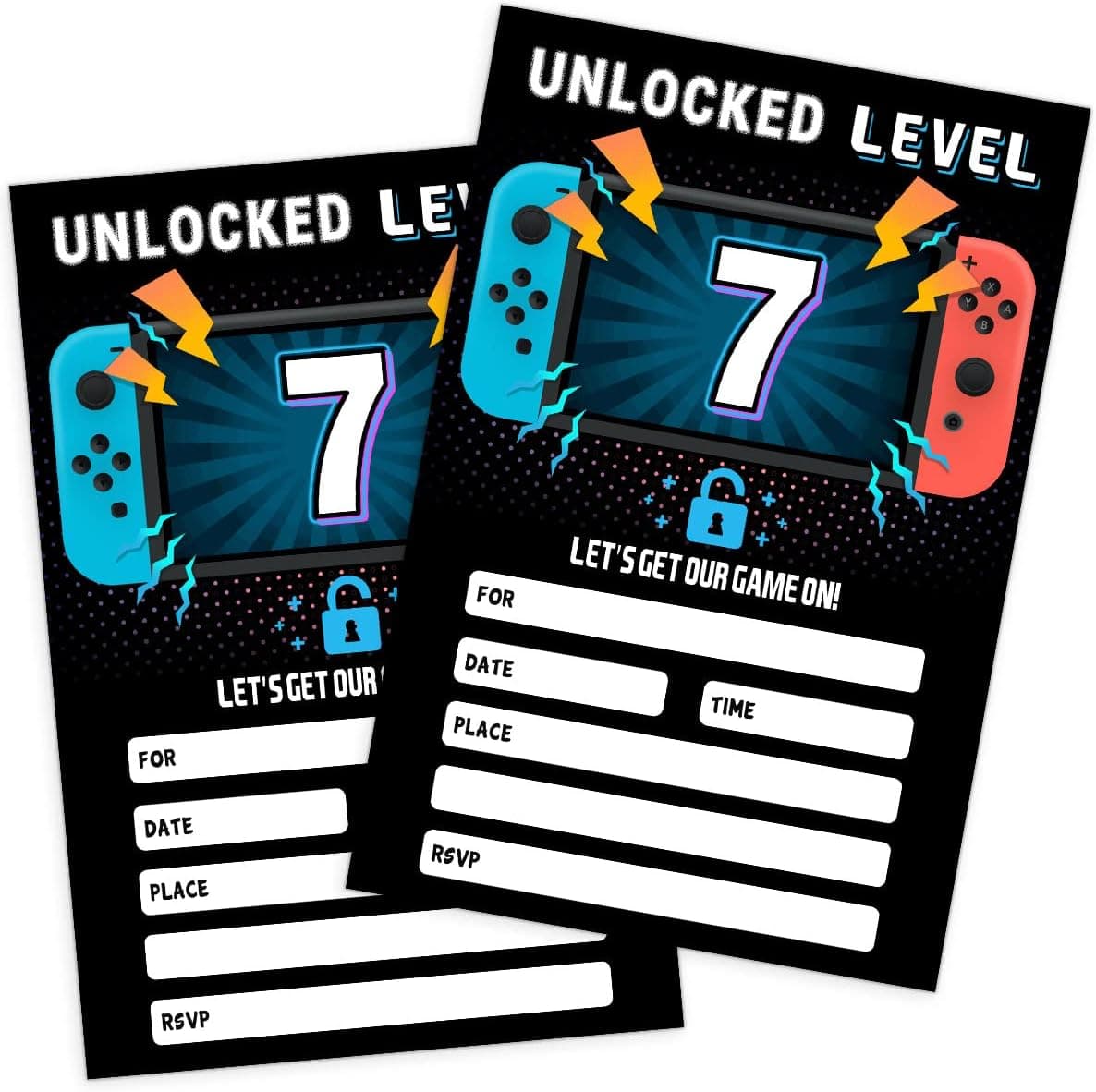 QUPT 20 Video Game Birthday Party Invitations with Envelopes, 7th Birthday Party Invitations cards - Fill in The Blank Birthday Party Invites
