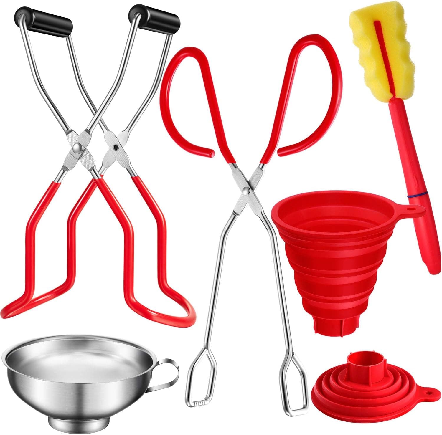 5 Pieces Canning Kits, Wide Mouth and Regular Mouth Jars Canning Jar Lifter with Grip Handle, Silicone Foldable Funnel, Sponge Brush and Canning Tong for Home Canning Supplies
