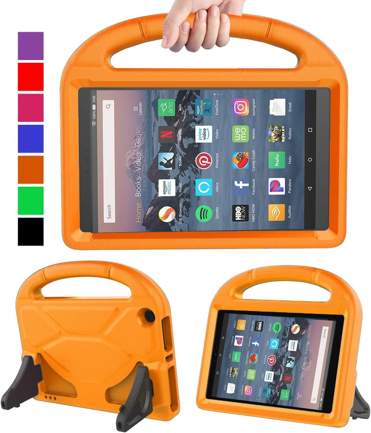 MENZO Kids Case for Amazon All-New Fire HD 8 2018/2017, Light Weight Shockproof Handle Stand Kids Friendly Case for Fire HD 8 inch (2017 and 2018 Releases) Tablet, Orange