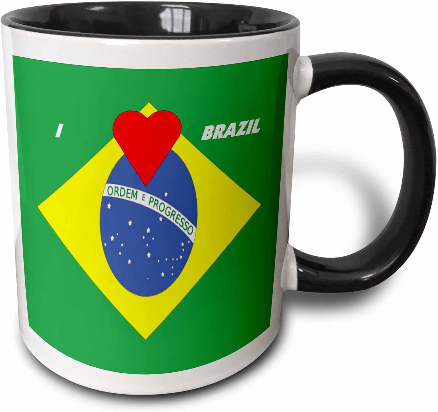 3dRose mug_51545_4 "I Love Brazil" Two Tone Black Mug, 11 oz, Multicolor