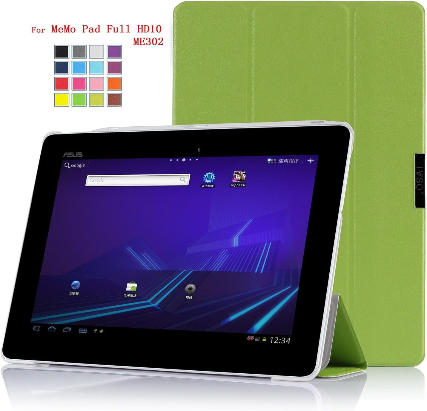 IVSO Slim Smart Cover Case for ASUS MeMO Pad FHD 10 ME302C Tablet with Auto Sleep/Wake Function (Green)