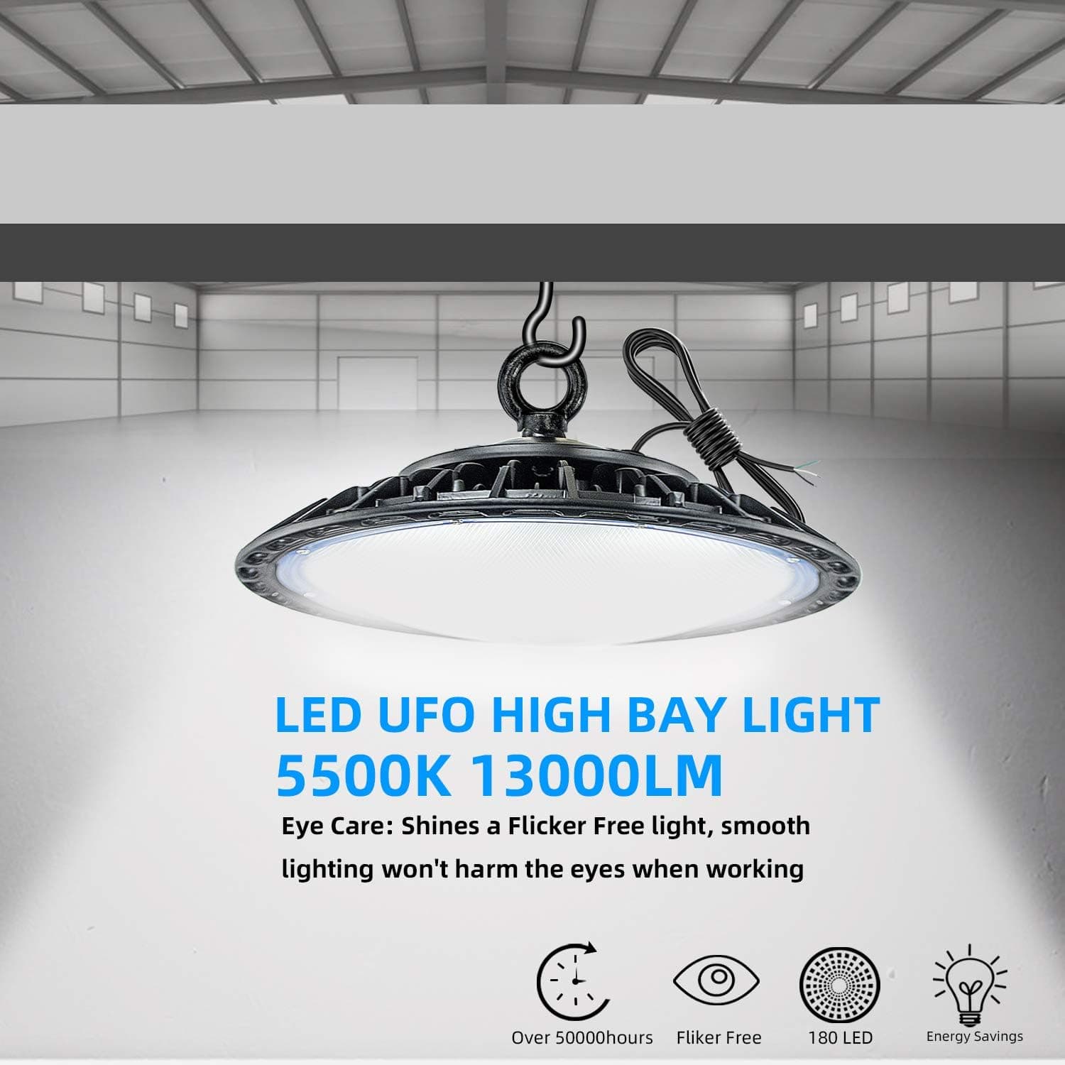 WYZM 100W LED High Bay Light,5500K Bright White,12500 Lumens,110V,350W-400W HPS Equivalent,Great High Bay LED Shop Lights for Warehouse Lighting Applications (100Watt)