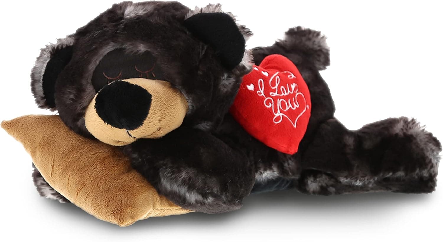 DolliBu I Love You Sleeping Black Bear Plush - Cute Stuffed Animal with Heart and with Name Personalization for Valentines, Anniversary, Romantic Date - 10 Inches