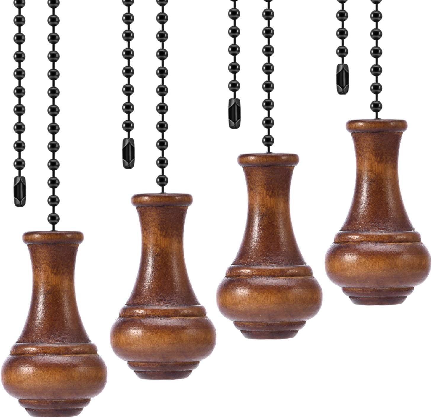 Ceiling Fan Chain Pulls Walnut Wooden Pull Chain Extension for Ceiling Light Fan Chain 4 Pack with 4 Styles (C)