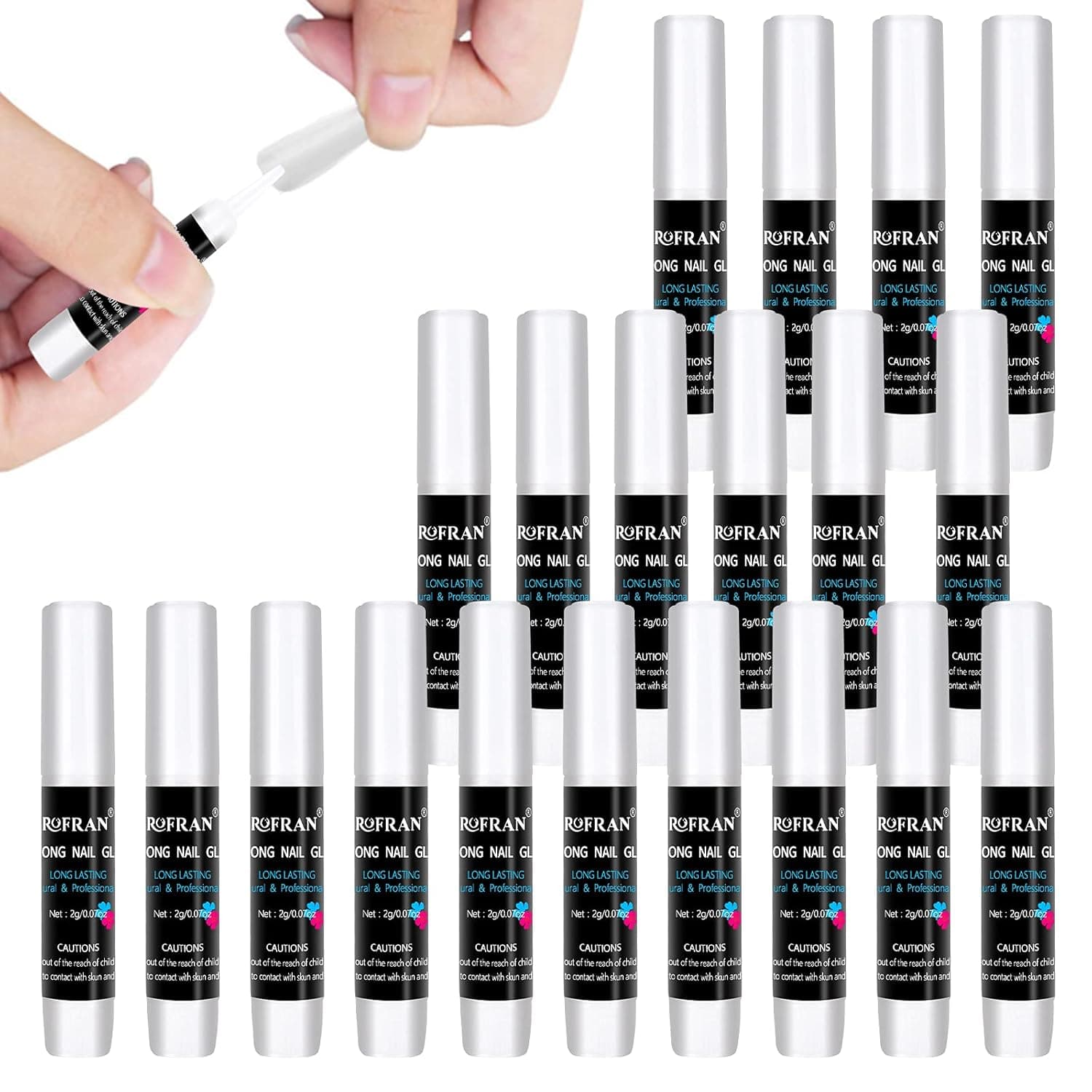 20 Pcs Rofran Professional Nail Glue for Acrylic Nails and Press on Nails Long Lasting - Fast Bond & Super Strong Acrylic Nail Glue,Nail Glue for Broken Nail, False Nail Adhesive Glue