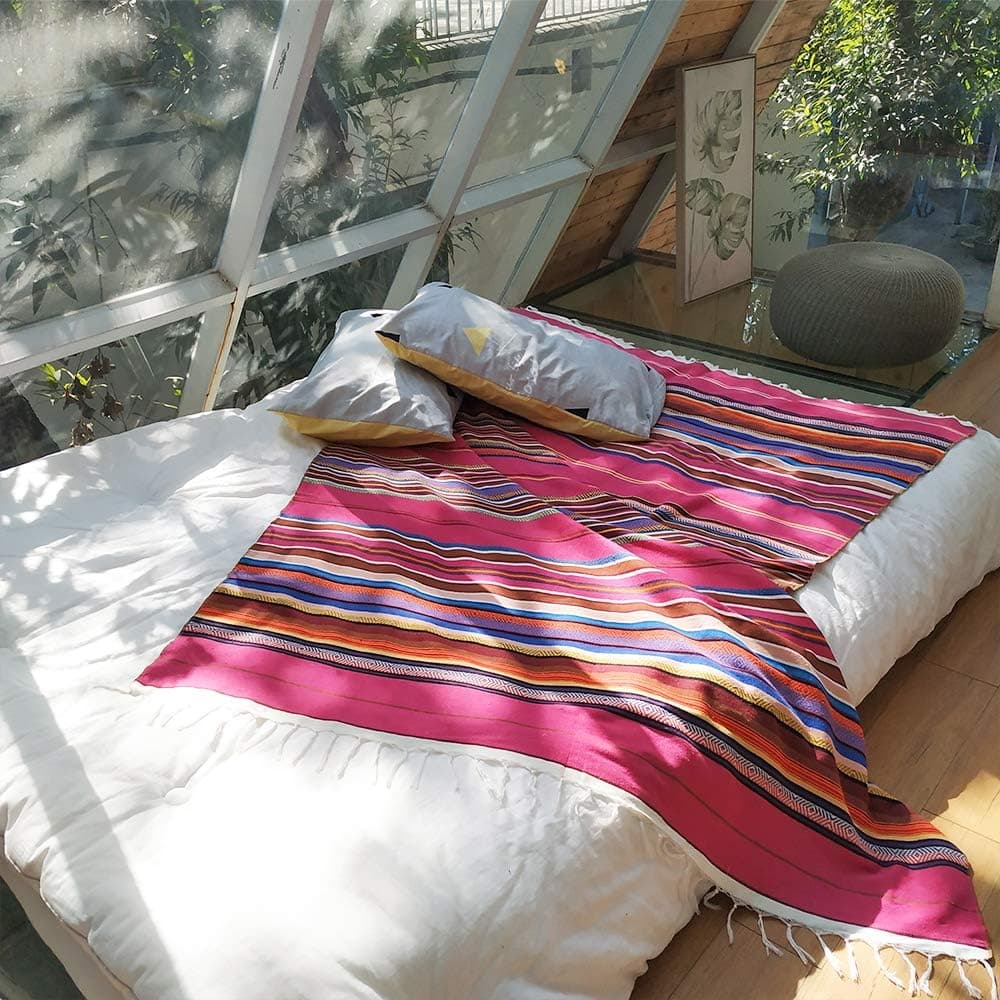 Zdada Mexican Yoga Blanket Fuzzy Blanket for Couch for Bed, Hand Woven Mexican Blankets Outdoor Picnic Beach 59x84 CottonThrow Blanket