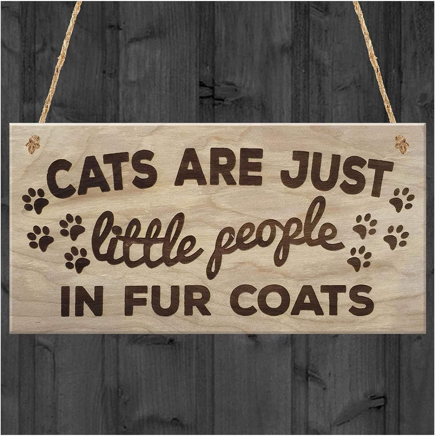 POWERMAZ Cats are Just Little People in Fur Coats Plaque Wooden Hanging Sign Lover Kitty Lovers Paw Print Gift(BW1902)