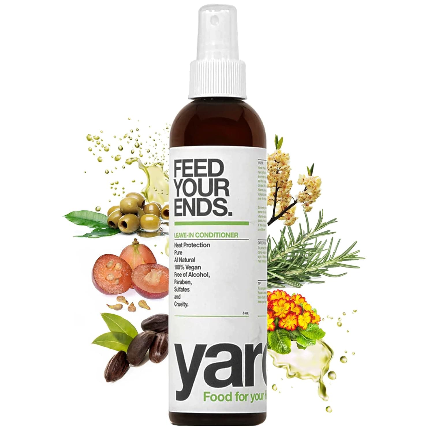 Yarok Natural Leave in Hair Conditioner Spray - Dry Hair Moisturizer, Heat Protectant Spray, & Detangler with Apricot, Primrose, Grapeseed, Jojoba, & Olive Oil for Styling & Nourishment, 8oz
