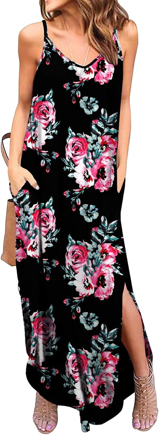 GRECERELLE Women's Summer Casual Loose Dress Beach Cover Up Long Cami Maxi Dresses with Pocket