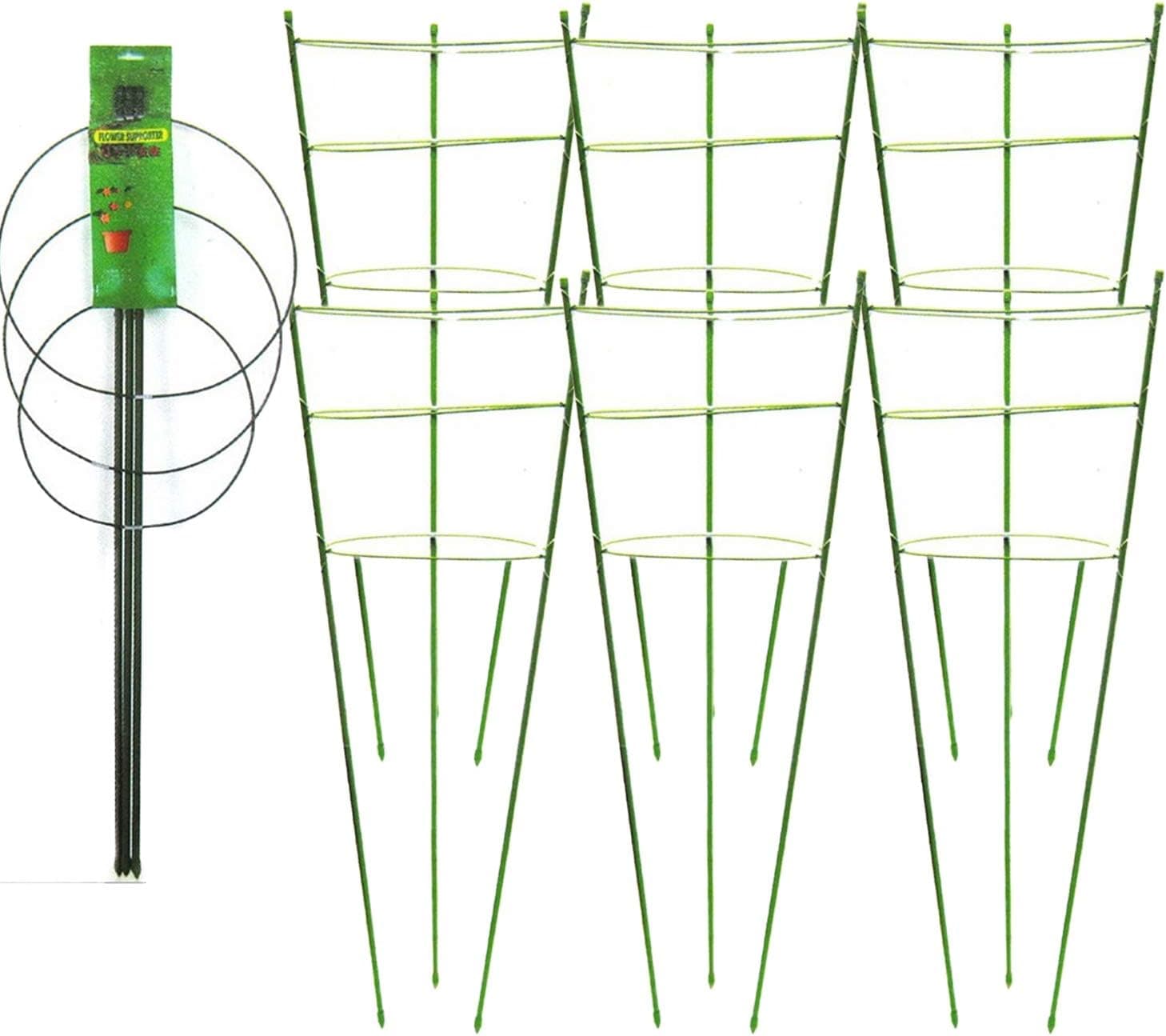 SETROVIC 180” Plant Support Cages with 3 Adjustable Rings, Growth Cage Support Tomato Trellis Climbing Plants Flowers Vegetables for Home Garden Balcony, 6Pcs