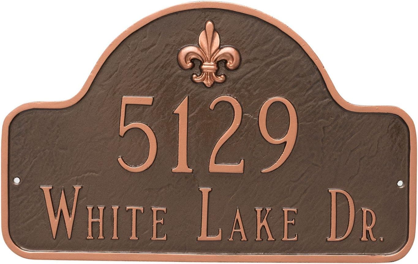 Montague Metal PCS-0062S2-W-BG 10.5" x 15.75" Fleur de Lis Lexington Arch Two Line Address Sign Plaque, Standard, Black/Gold