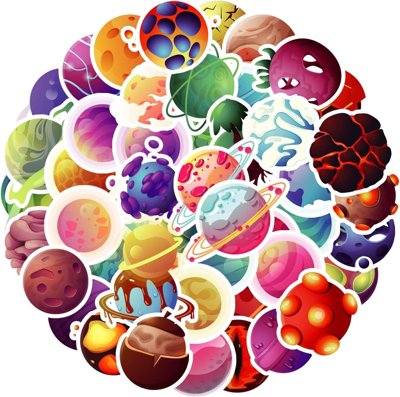 Outer Space Planets Stickers(50Pcs),Planetary Systems Waterproof Vinyl Water Bottle Stickers for Teens Girls Adults Kids,Laptop Car Cup Computer Guitar Skateboard Luggage Phone Aesthetic Stickers Pack