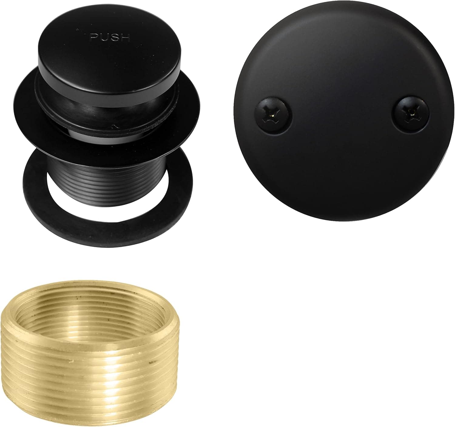 Westbrass Fine or Coarse Thread Replacement Tip-Toe Strainer Drain with 2-Hole Faceplate, Matte Black, D93K-62