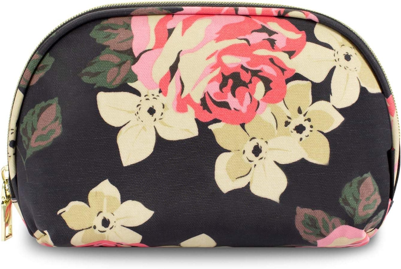 ibeacos Makeup Bag Travel Cosmetic Organizer Bag for Women Girls Floral Make up Pouch for Purse, Peony