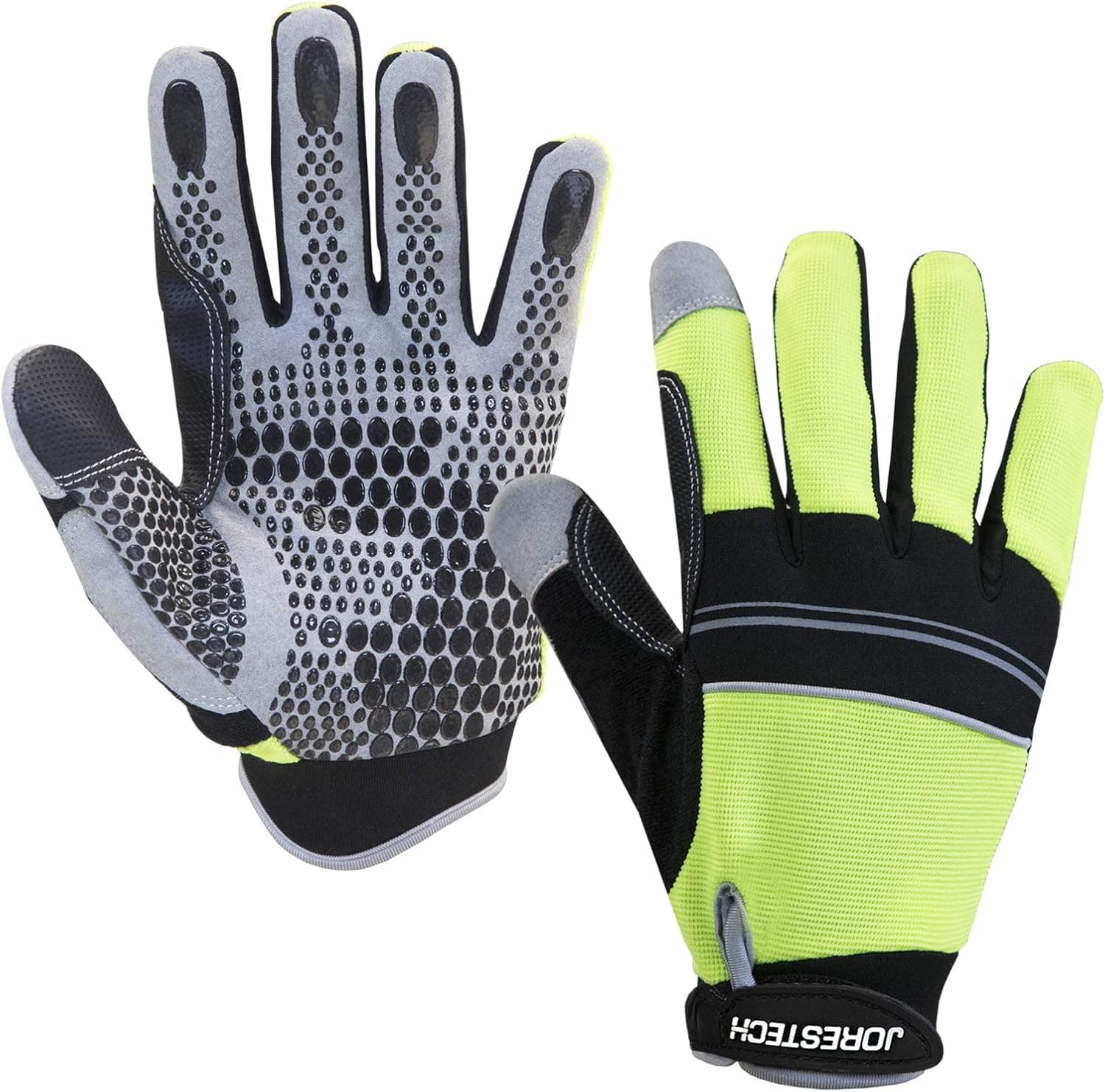 JORESTECH High Visibility Safety Silicone Dot Palm Grip Multipurpose Work Gloves (Extra Large, Lime (Hi Vis))