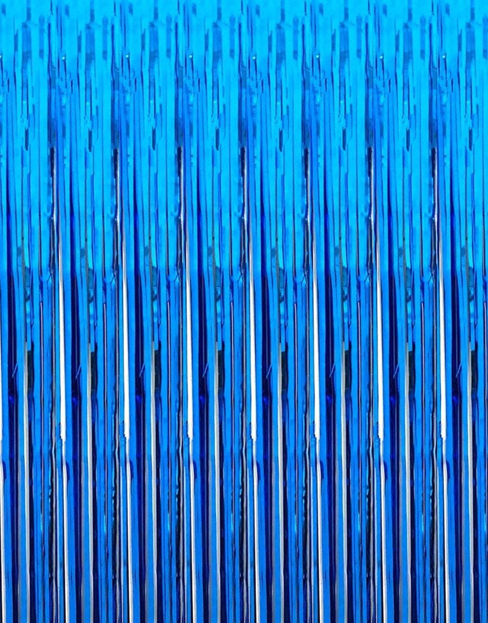2 Pcs 3.2ft x 8.2ft Shiny Blue Metallic Tinsel Foil Fringe Curtains Photo Booth Backdrop for Birthday Wedding Holiday Celebration Bachelorette Party Decor (Blue)