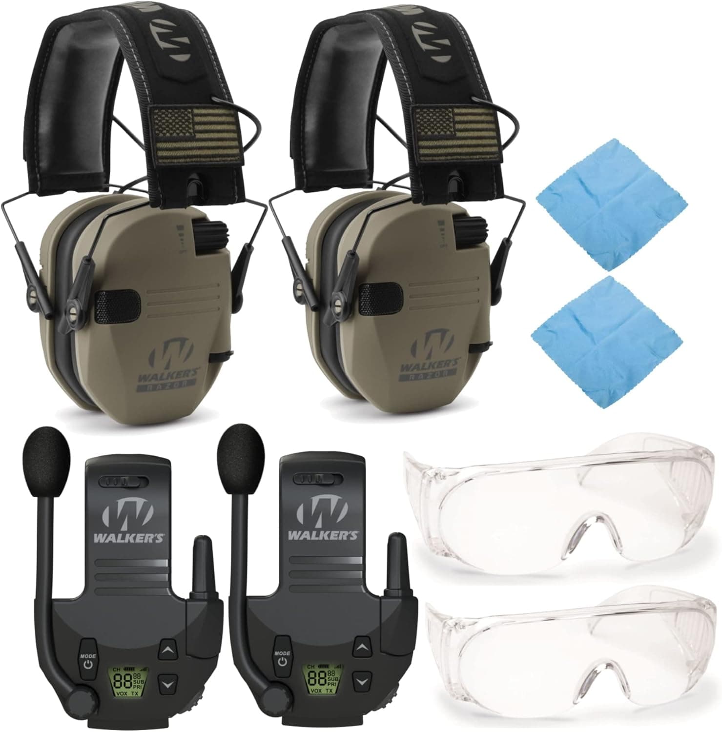 Walker's Razor Shooting Muffs 2-Pack with Walkie Talkies and OTG Glasses