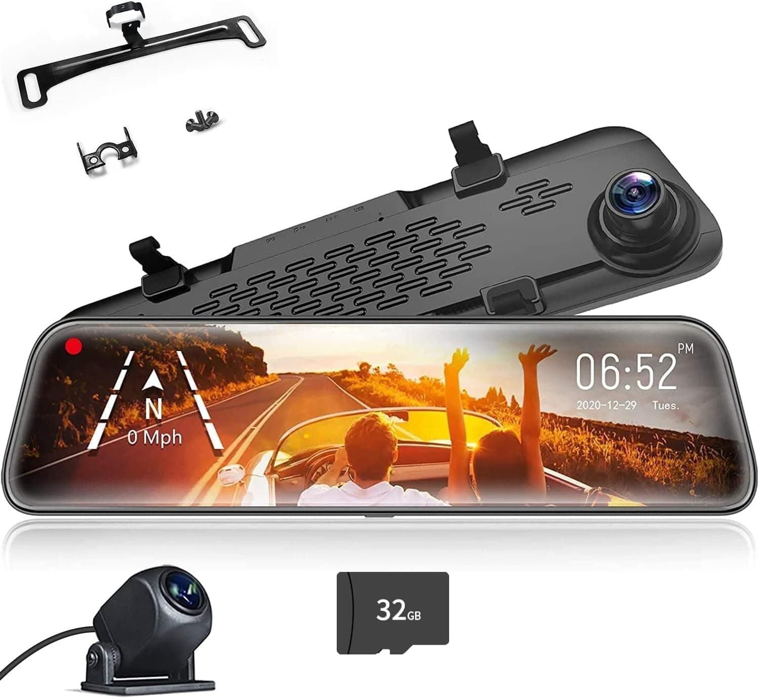 【G840S + Rear Camera Bracket】 WOLFBOX G840S Mirror Dash Cam for Trucks & Rear Camera Bracket