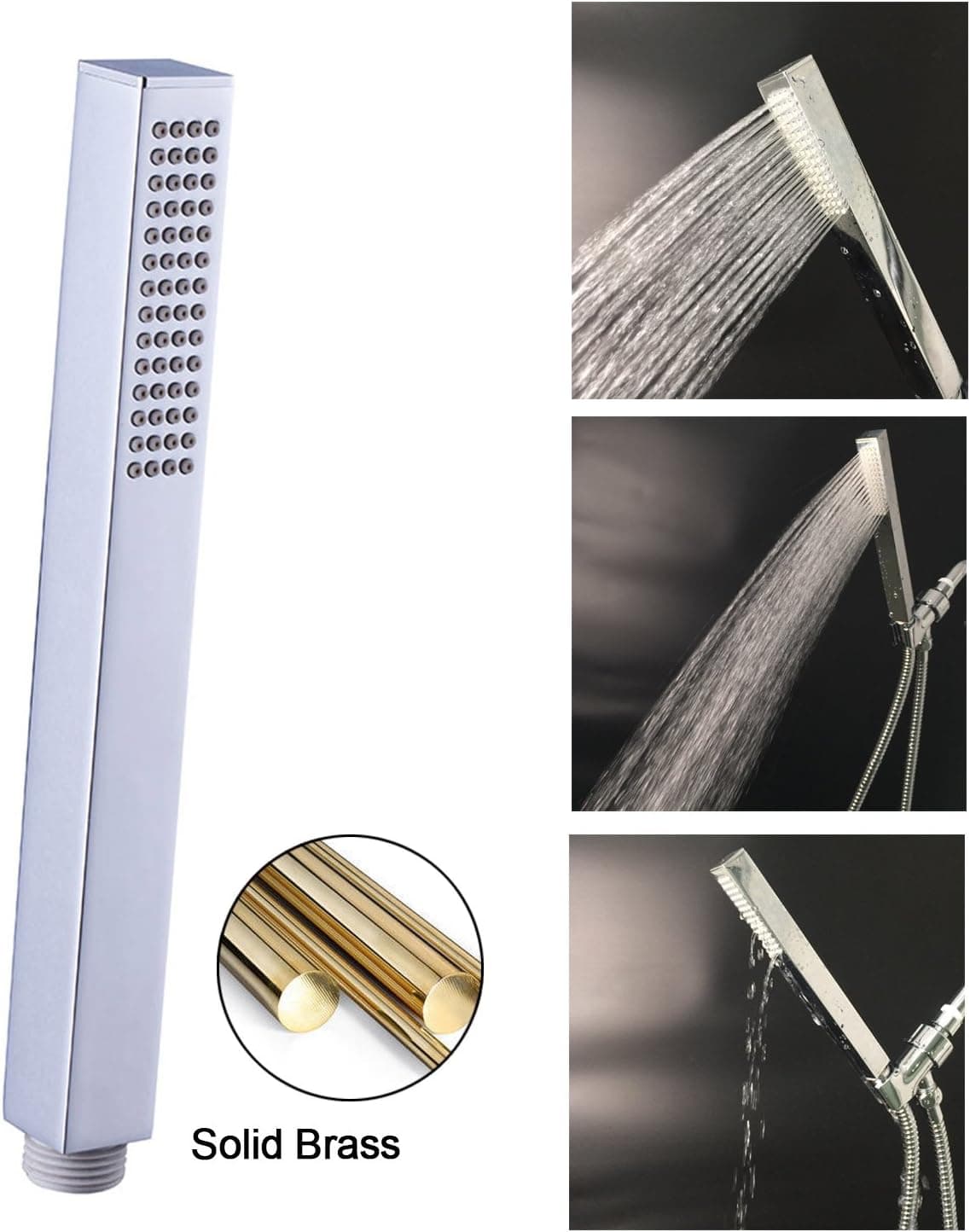 Hibbent Square Solid Brass HandHeld Shower Head - Bathroom Single Function 1 Spray Hand Shower with Powerful High Pressure - Shower Attachment for Indoor-Outdoor Use - Polished Chrome(Single Shower)