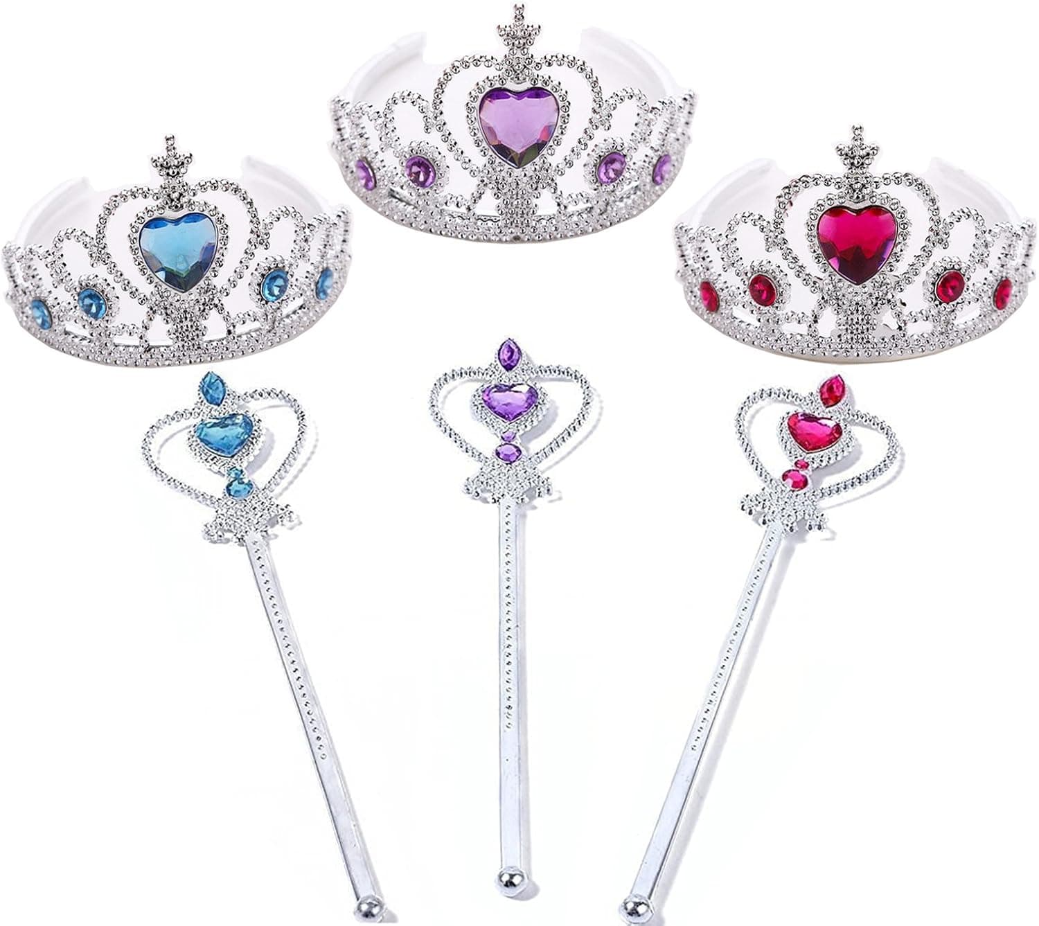 Tacobear 3 Set Princess Tiaras Dress up Accessories with Wand for Birthday Party Favor