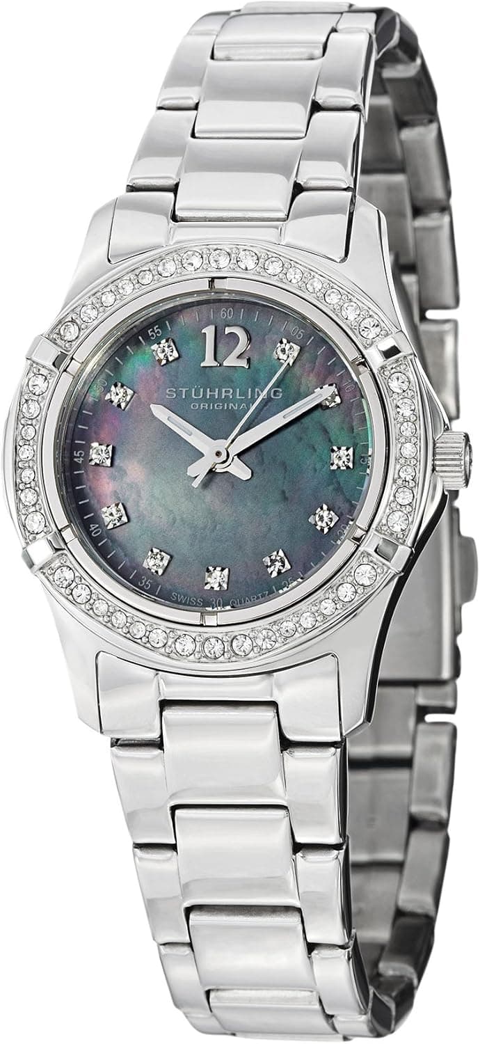 Stuhrling Original Women's 703B.02 Vogue Audrey Glimmer Swarovski Crystal Black Mother-Of-Pearl Watch