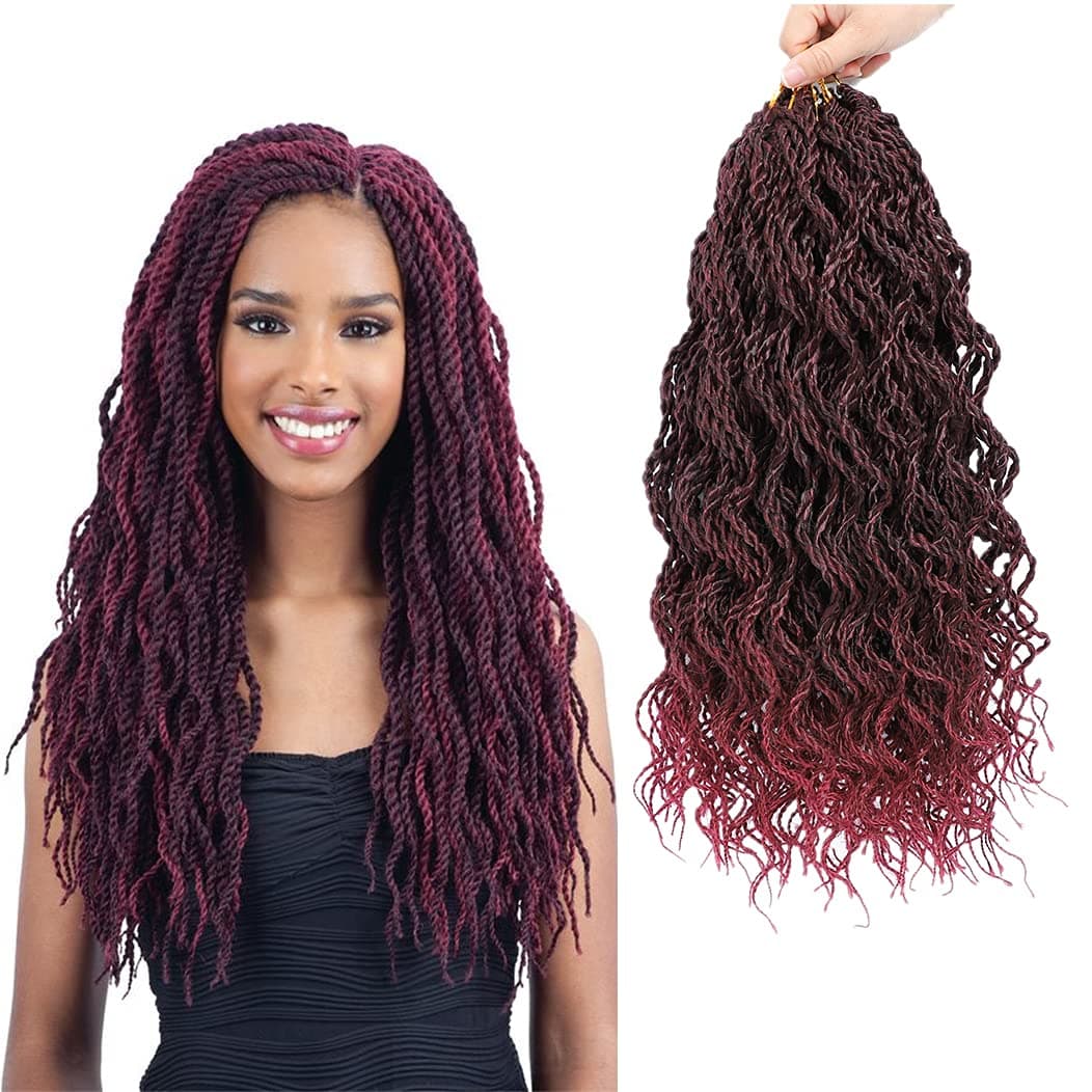 Senegalese Twist Crochet Hair 18 Inch 6Packs Wavy Senegalese Twist Crochet Hair Pre Looped Burgundy Wavy Senegalese Twist Crochet Braids 168 Roots Enough Fuller (18 Inches-6 Packs, T1b/Burgundy)
