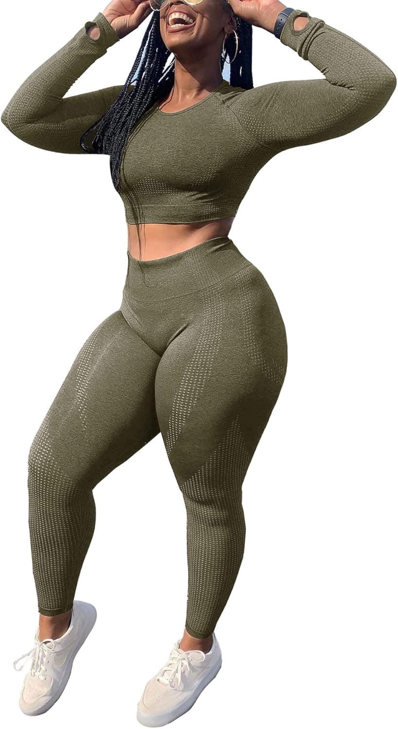 NAKAAH Workout Sets for Women Seamless High Waist Cute Crop Tops Yoga Two Piece Outfits for Women