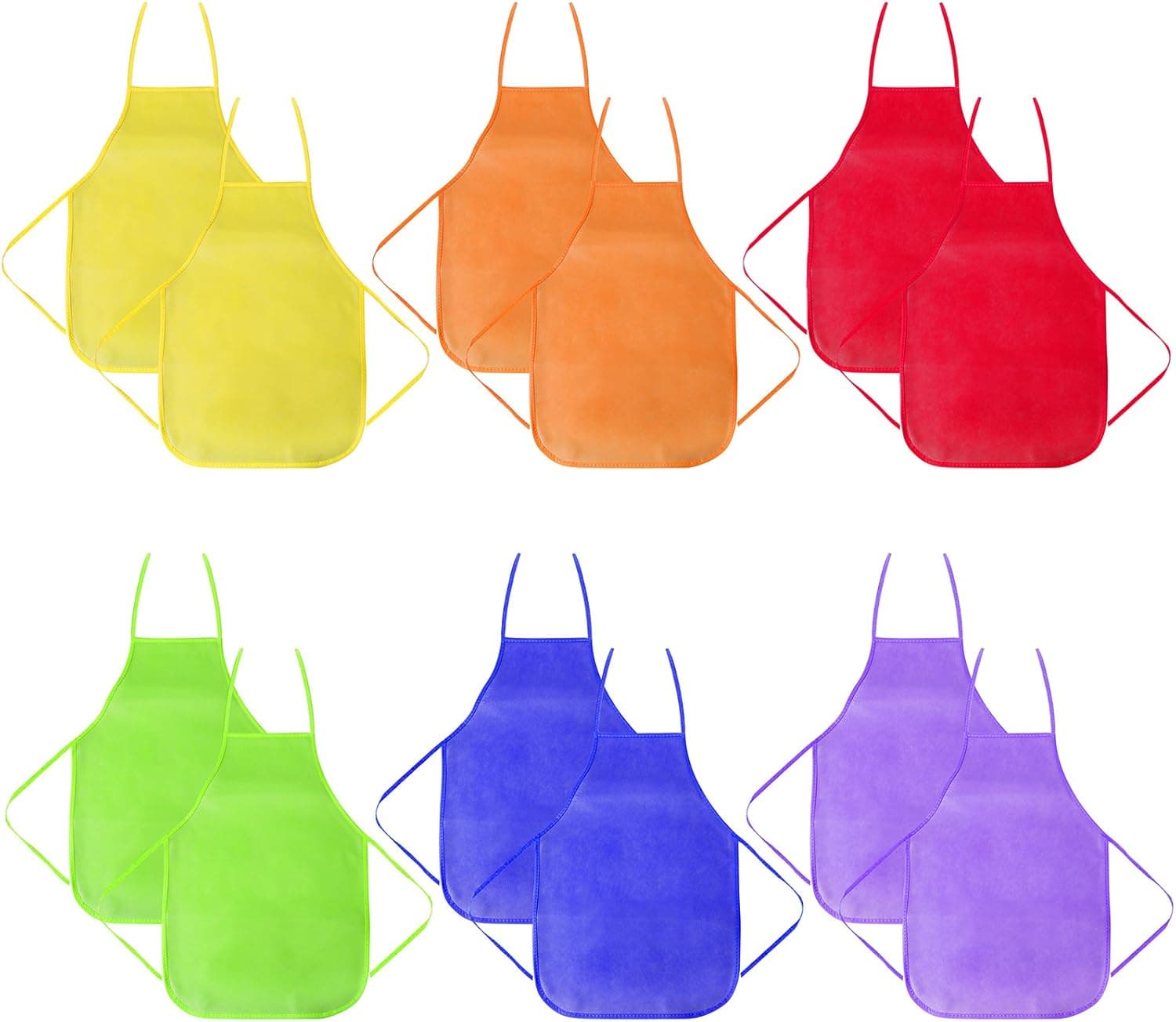 12 Pack 6 Colors Children's Artists Fabric Aprons-Kitchen, Classroom, Community Event, Crafts & Art Painting Activity-Safe Clean for Kids Painting Apron