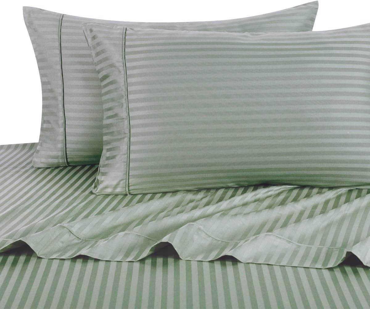 Royal Plush 100% Cotton 600 Thread Count Sheet Sets, Luxurious Sateen Weave Stripes, Pair of Two Pillowcases, King Size 2 Piece Pillowcase Set, Sage