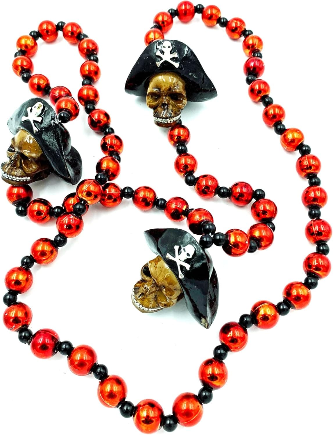 Unisex Gasparilla Pirate Skull with Tri Hat Mardi Gras Bead Necklace Spring Break Cajun Carnival Festival New Orleans Beads