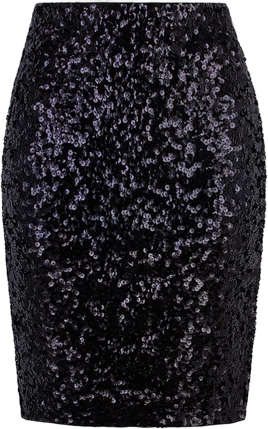 VIJIV Women's Sequin Skirt Midi High Waist Elegant Stretchy Sparkle Side Slit Pencil Skirt Party Cocktail