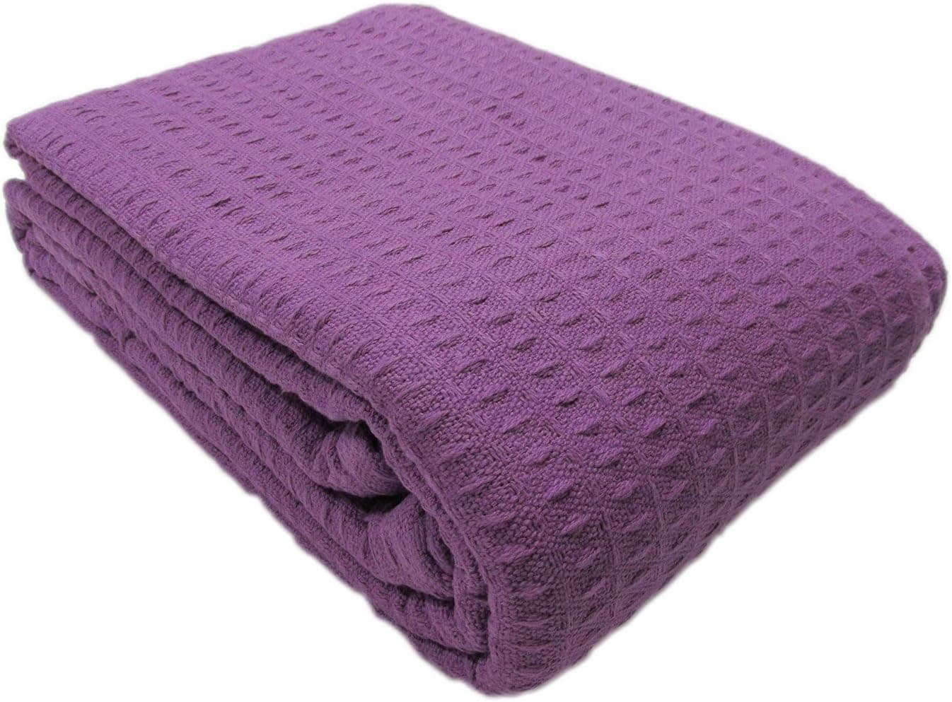 Santa Barbara Waffle Weave Blanket 100% Cotton KING SIZE /Purple