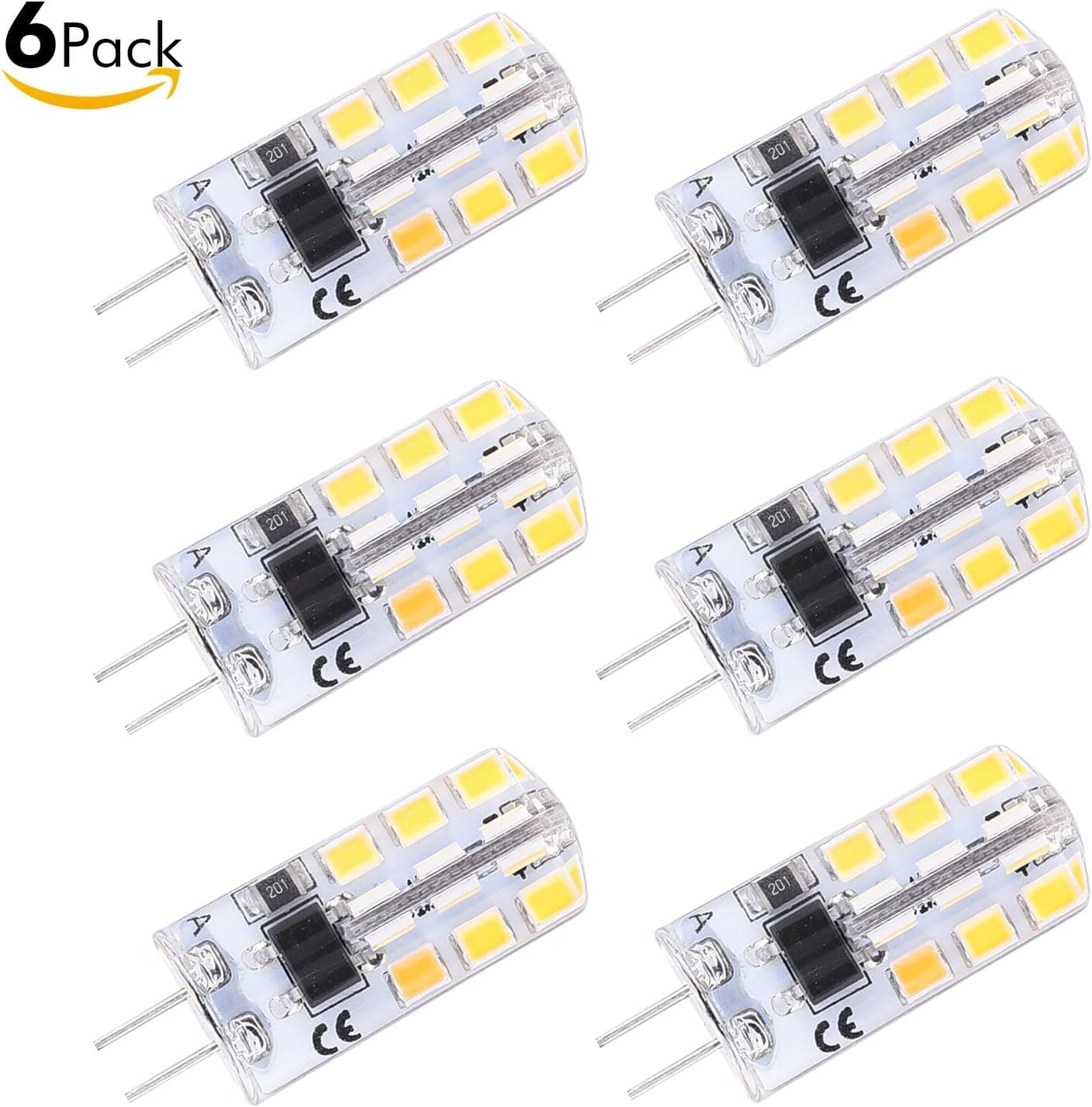 Sanniu G4 Base LED Bulb Halogen Replacement 24 LED 2835 SMD Non-Dimmable 2.2W AC 110V 180LM Bright G4 LED Lights Bulb Lamps Warm White 6 Packs