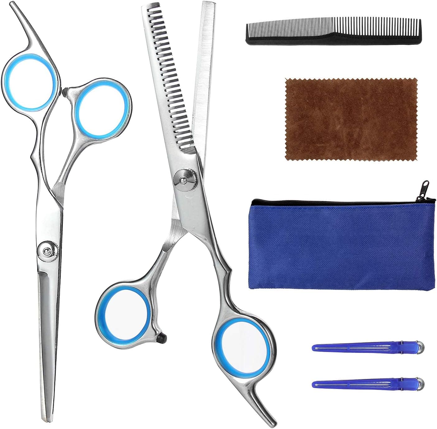 Professional Hair Cutting Scissors Set 7 Pcs Hairdressing Scissors Kit, Hair Cutting Scissors, Thinning Shears, Clips, Shears Kit for Home, Salon, Barber