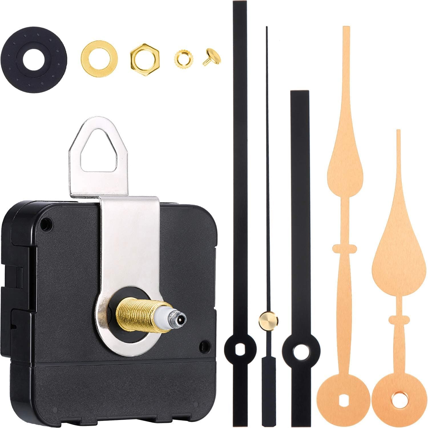High Torque Long Shaft Clock Movement Mechanism with 2 Different Pairs of Hands (Color Set 2, Shaft Length 9/10 Inch/ 23 mm)