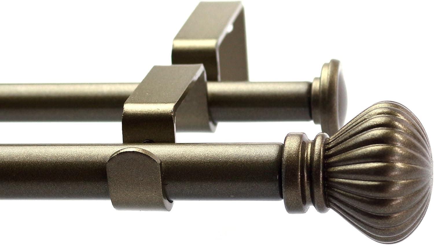 Urbanest Fluted Ball Adjustable Double Drapery Curtain Rod Set, 5/8", 28-48", Antique Gold