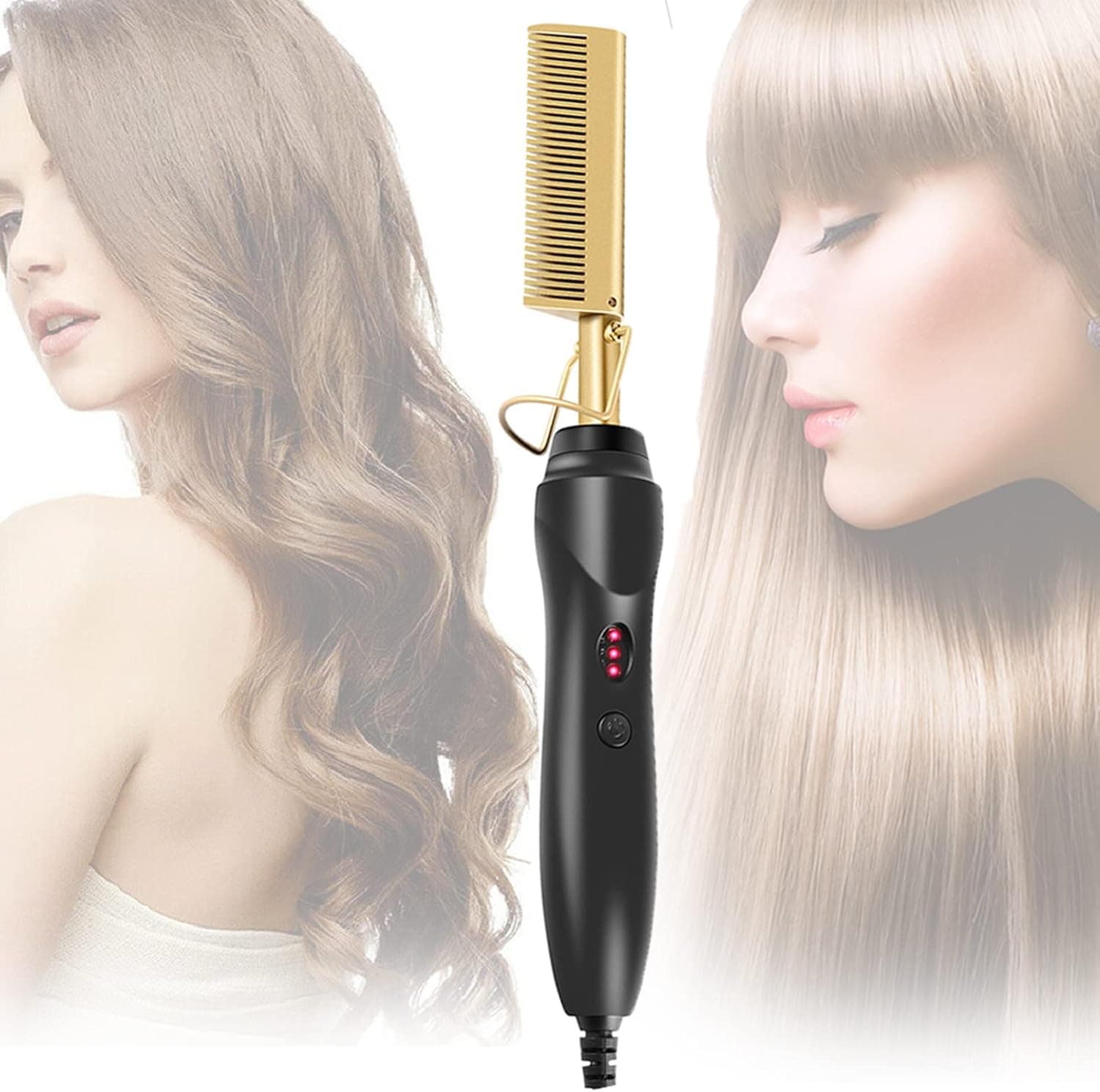 Creamoon Electric Heating Comb Ceramic Hot Straight Hair Perm Brush Portable Curler Iron Heated Straightening Heat Pressing for Wet and Dry Men Women Travel Home Use(Copper), K15EWFCSL51324ADRVAU6