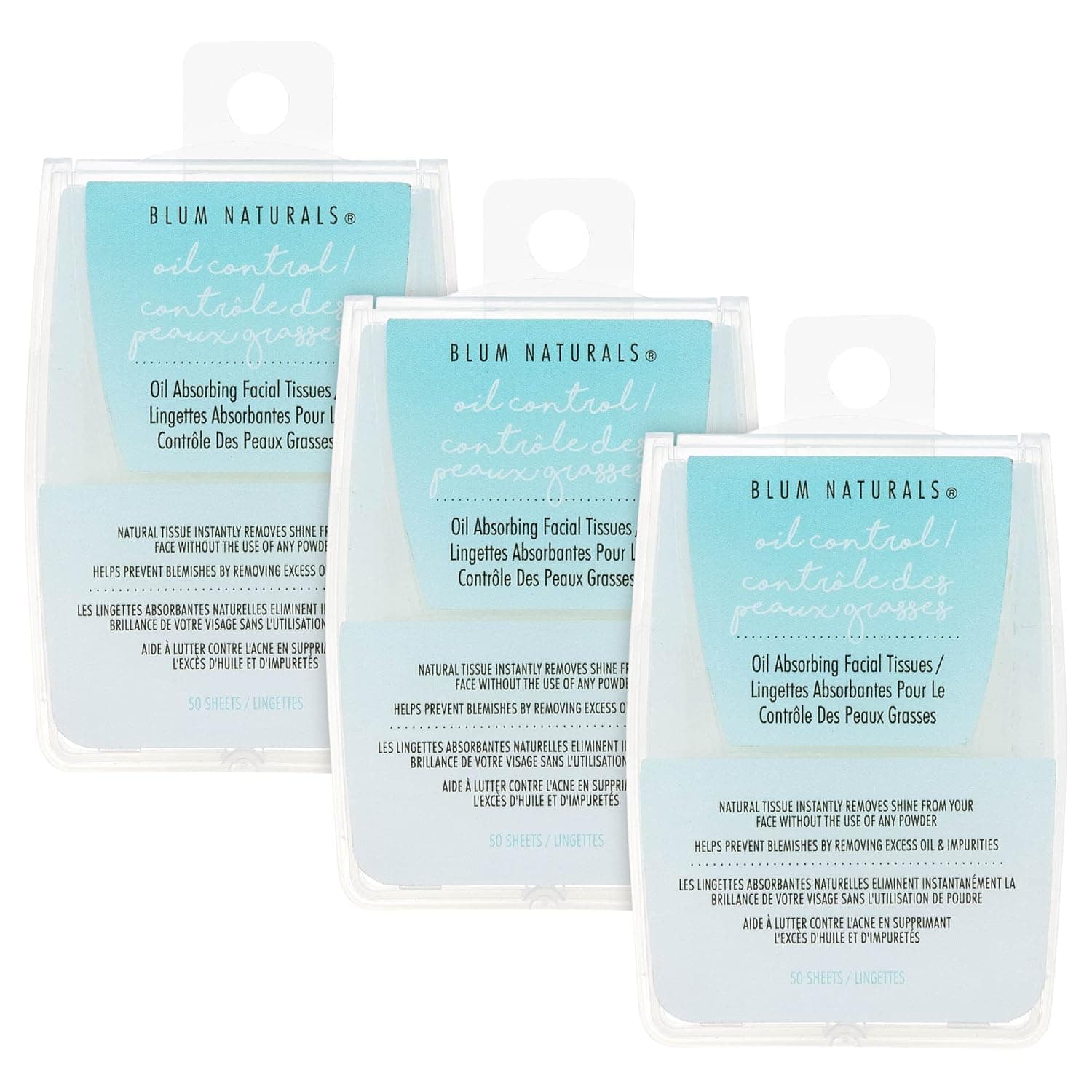 Blum Naturals Oil Absorbing Facial Tissue - PACK OF 3 (150 Count Total)