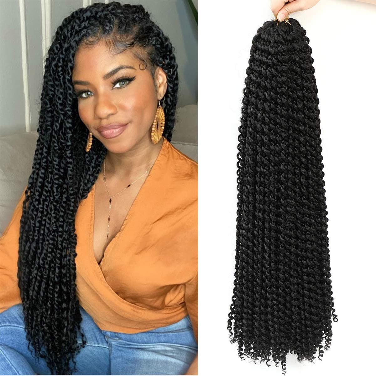 Passion Twist Hair 24 Inch 7 Packs Water Wave for Passion Twist Crochet Hair Braiding Hair Extensions Total 154 Strands Water Wave Crochet Hair for Black Women