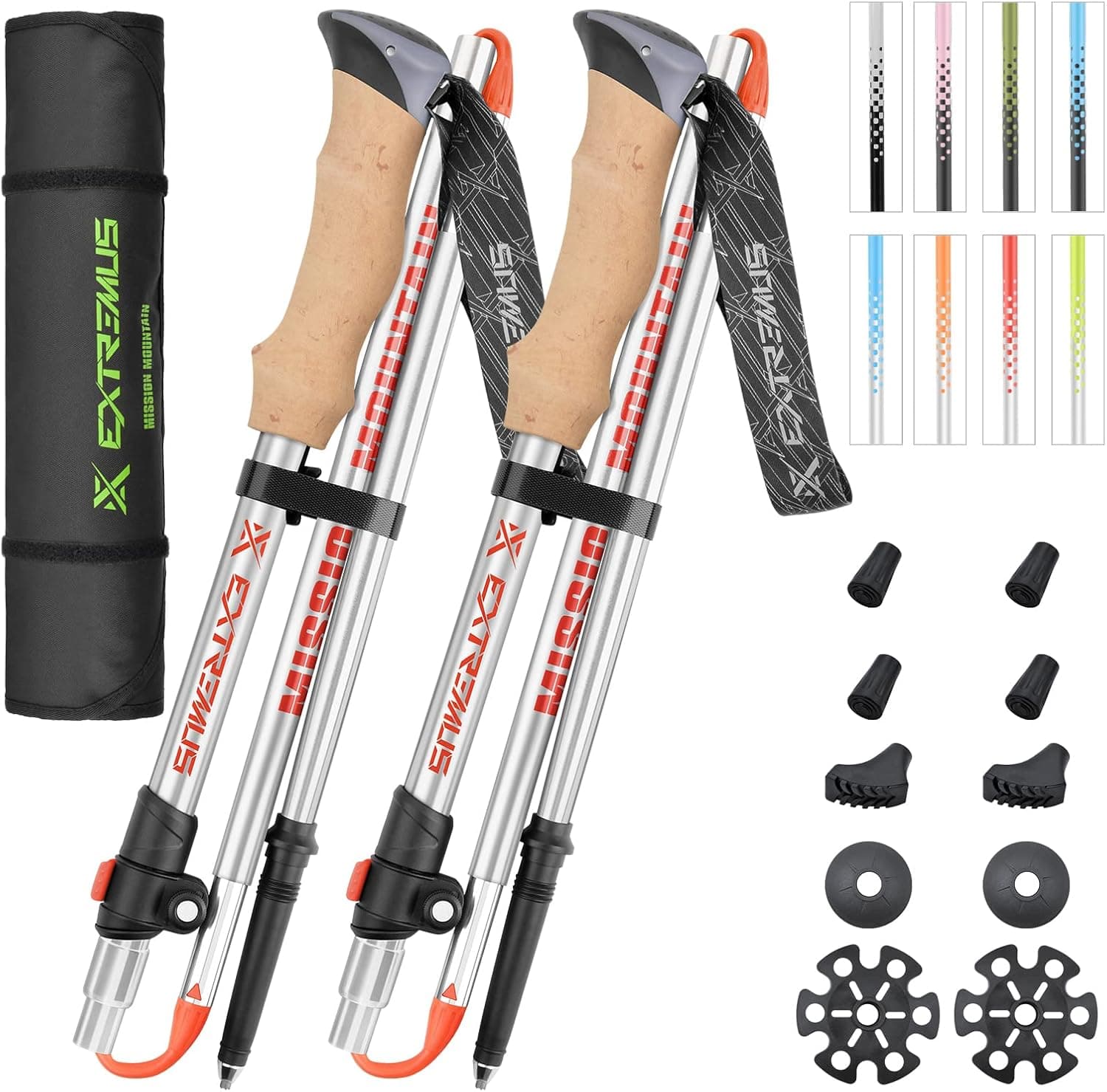 Extremus Ultralight Trekking Poles – One-Piece Construction Technology, 9.5 oz Aviation Aluminum Hiking Poles for Active Trekkers, Foldable Walking Hiking Sticks for Men Women