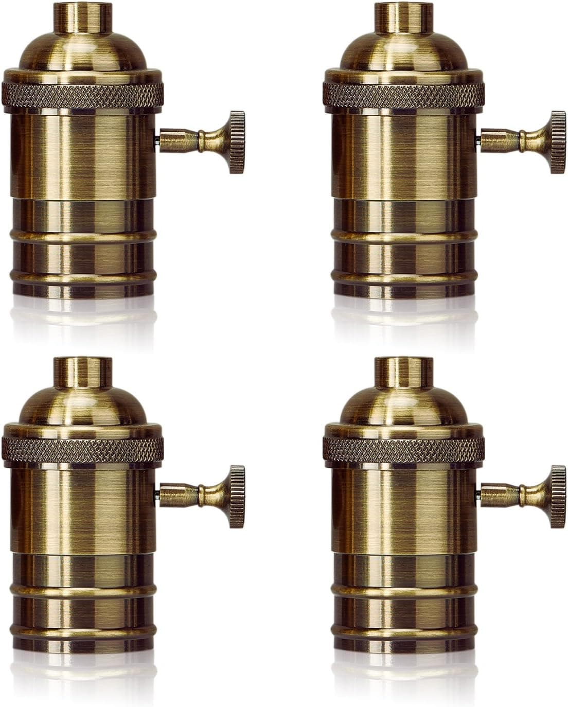 Homestia E26/E27 Medium Light Socket Copper Shell Edison Retro Pendant Lamp Holder Retro Style Fixture Replacement with Turn Knob 4 Pack, Bronze