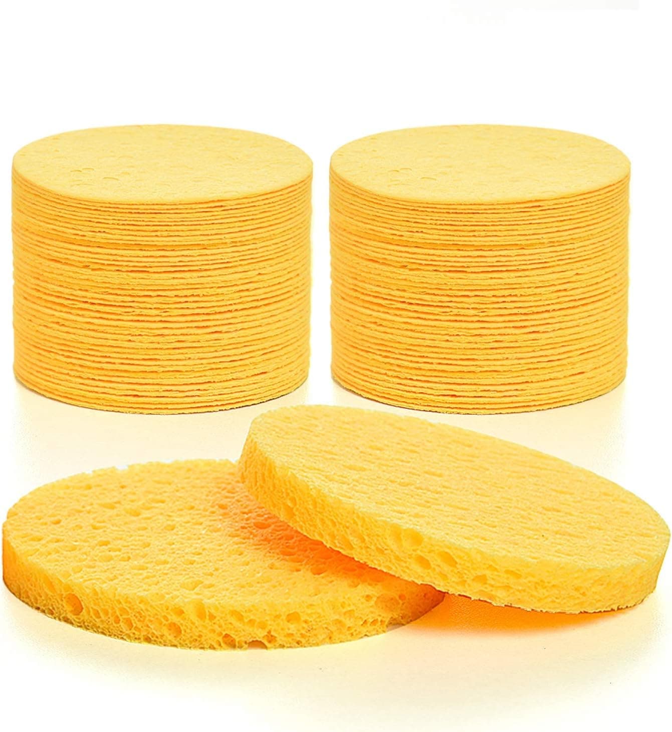 Vumdua Facial Sponges, Natural Compressed Cellulose Sponges for Face Deep Cleansing and Exfoliating, Makeup Removal, SPA Massage (40 Count/Yellow)