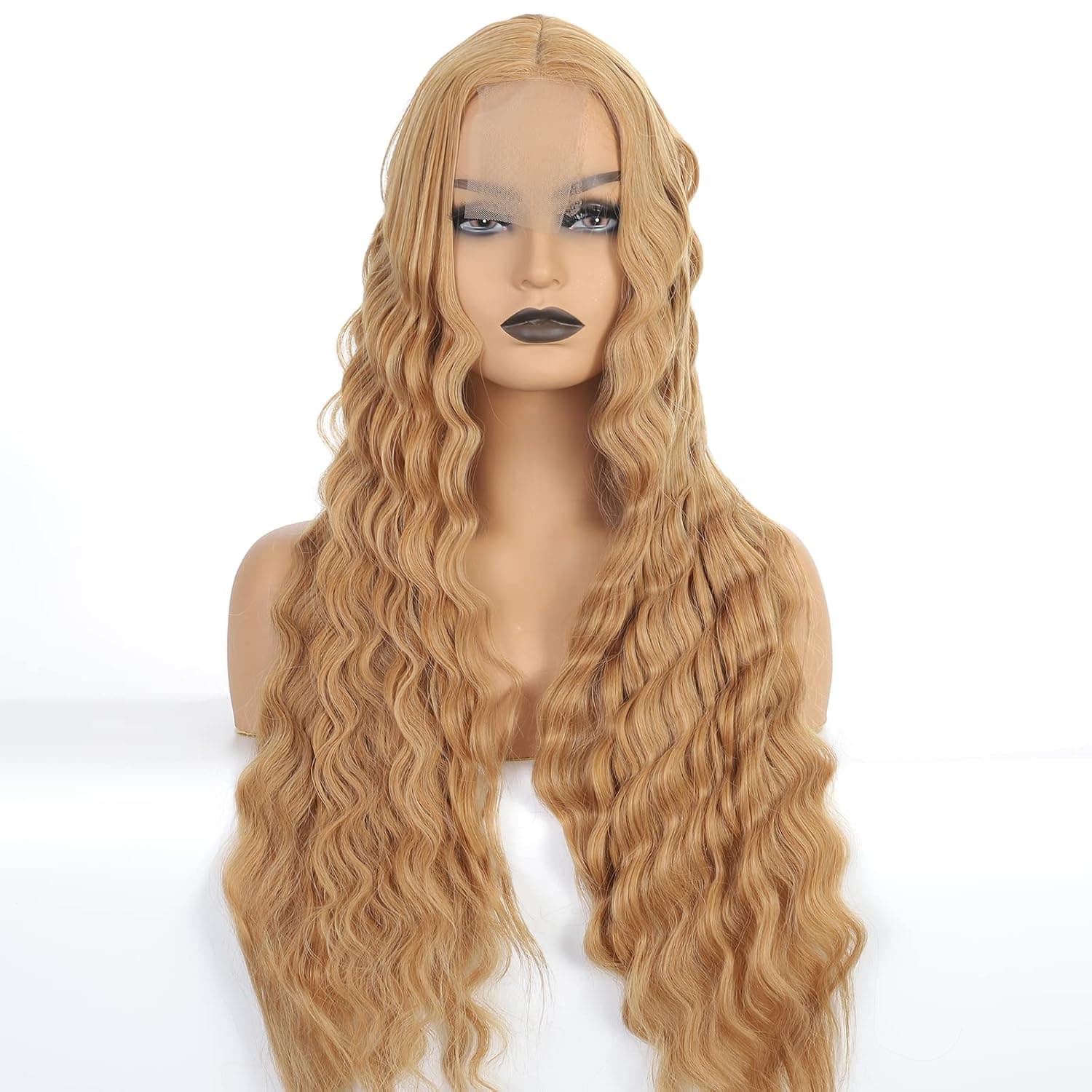 Imierfa 30 Inch Long Deep Wave Wig, Brown Wig Curly Wigs for Women, Synthetic Wig Middle Part Fake Scalp Lace Wigs, Premium Heat Resistant Fiber Wigs for Daily Party Color Brown