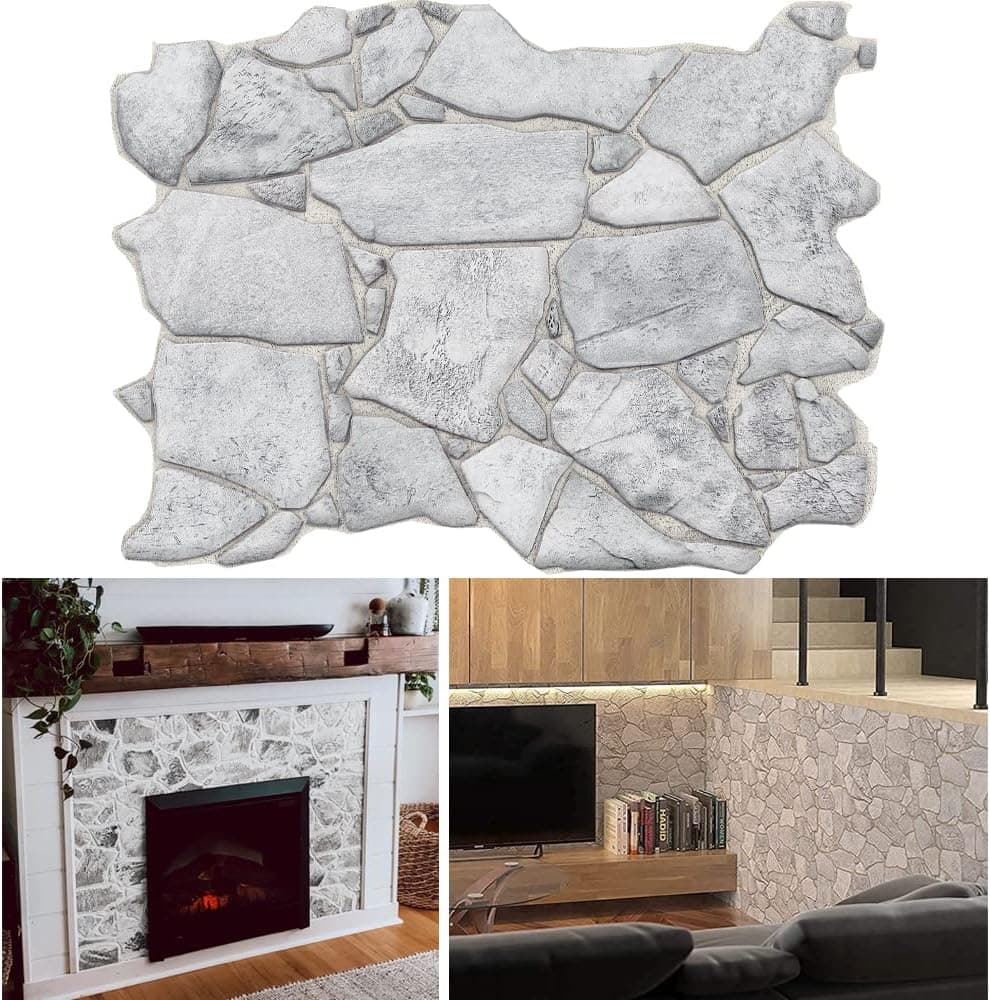 Retro-Art 3D Wall Panels, Pack of 8, Wild Stone in Grey, PVC, 17.5" x 23.75", Cover 23.09 sq.ft. 562WG