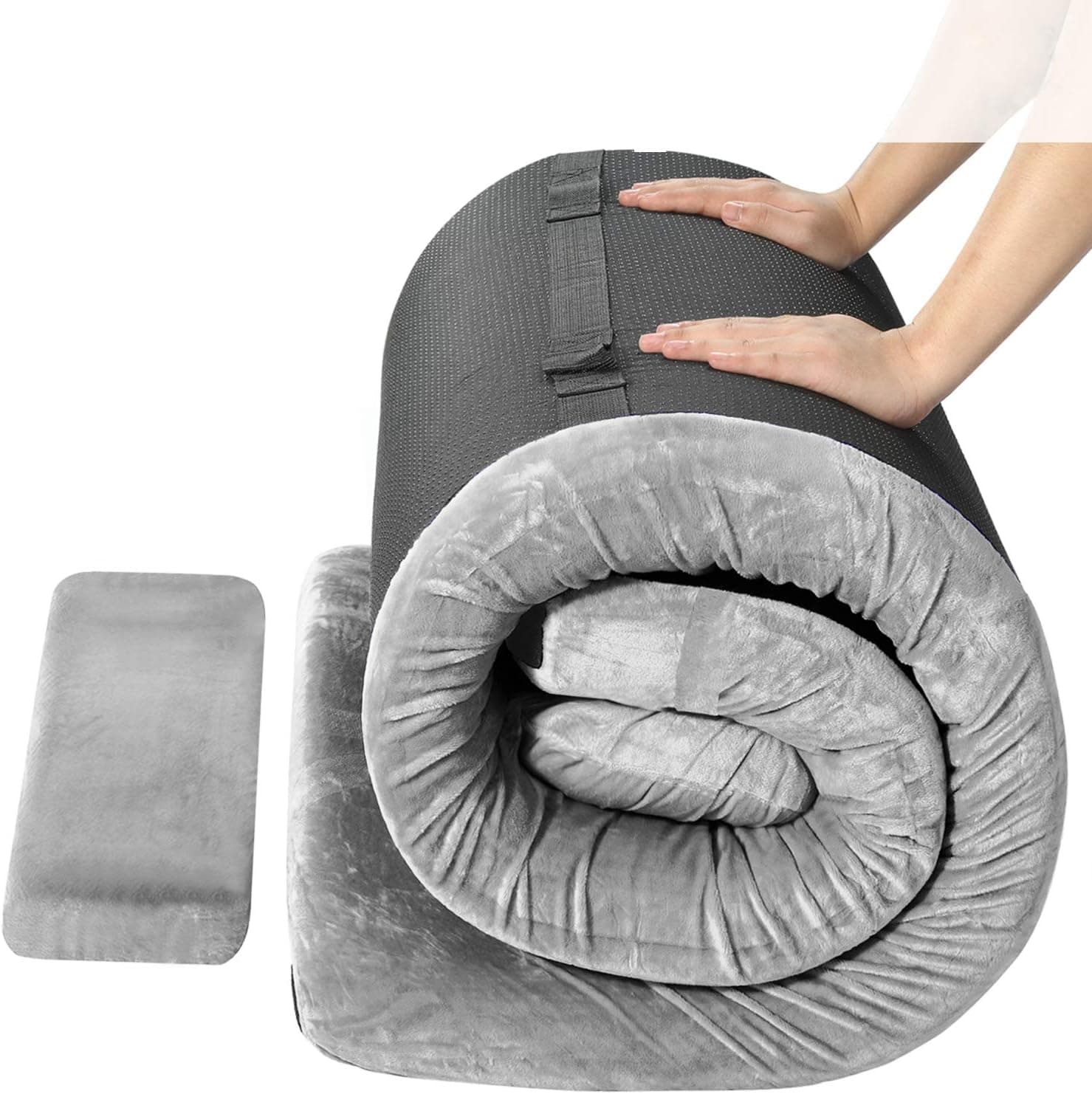 FBSPORT Memory Foam Floor Mattress with Pillow Camping Mattress/Car Travel Mat/Roll-Up Guest Bed/Portable Sleeping Pad Adult with Removable Waterproof Cotton Terry Cover and Bag