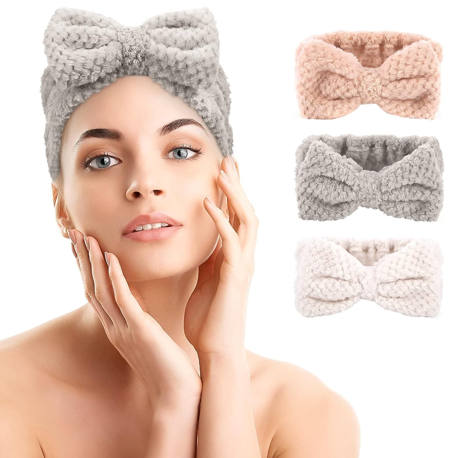 Tufusiur Spa Headband for Washing Face 3 Pack Women Makeup Headband for Washing Face Microfiber Elastic Bow Skincare Hair Band Spa Headbands for Women and Girls